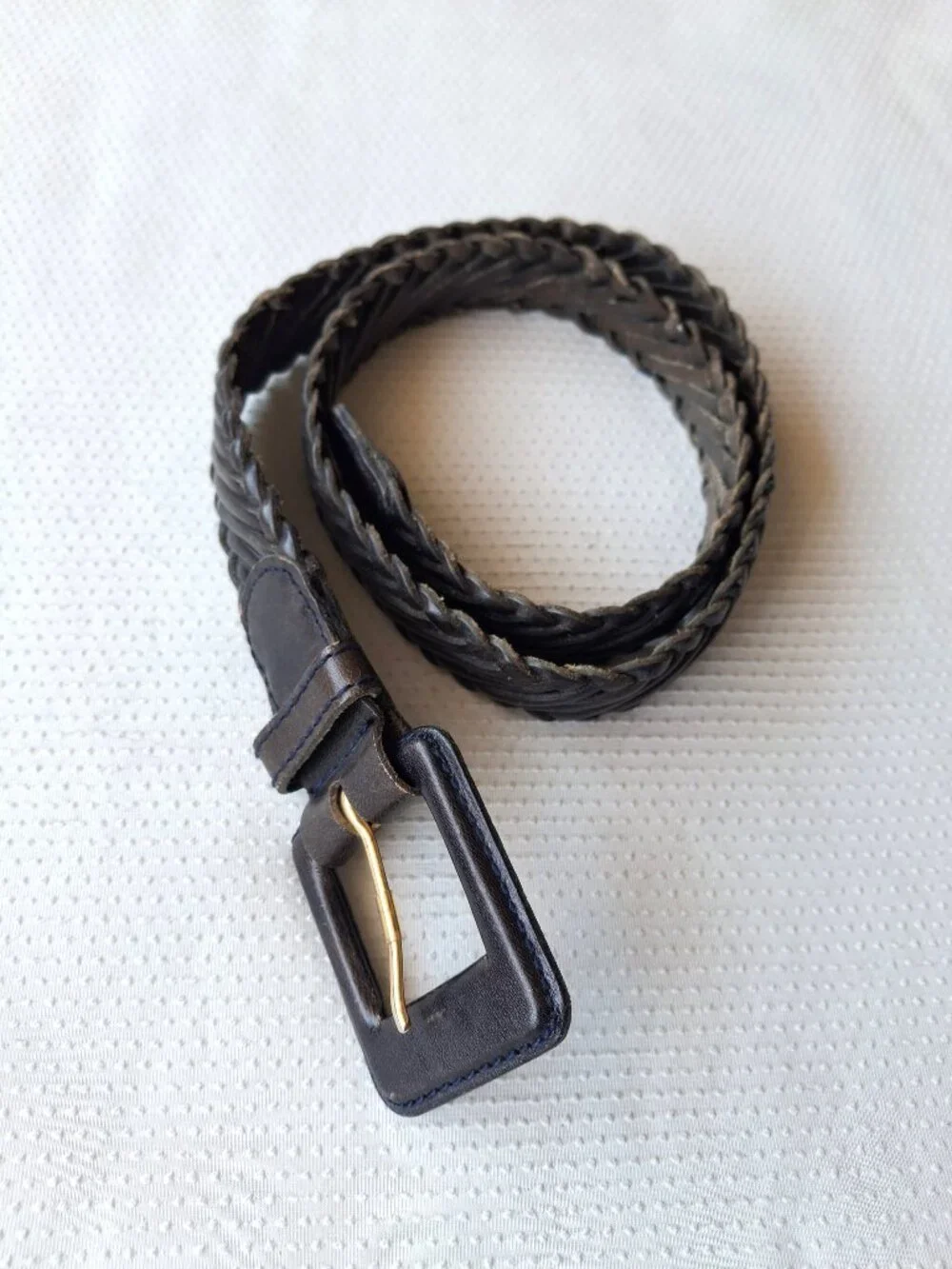 Ann Taylor Brown Braided Leather Belt Women's Square Buckle Size M Woven VTG